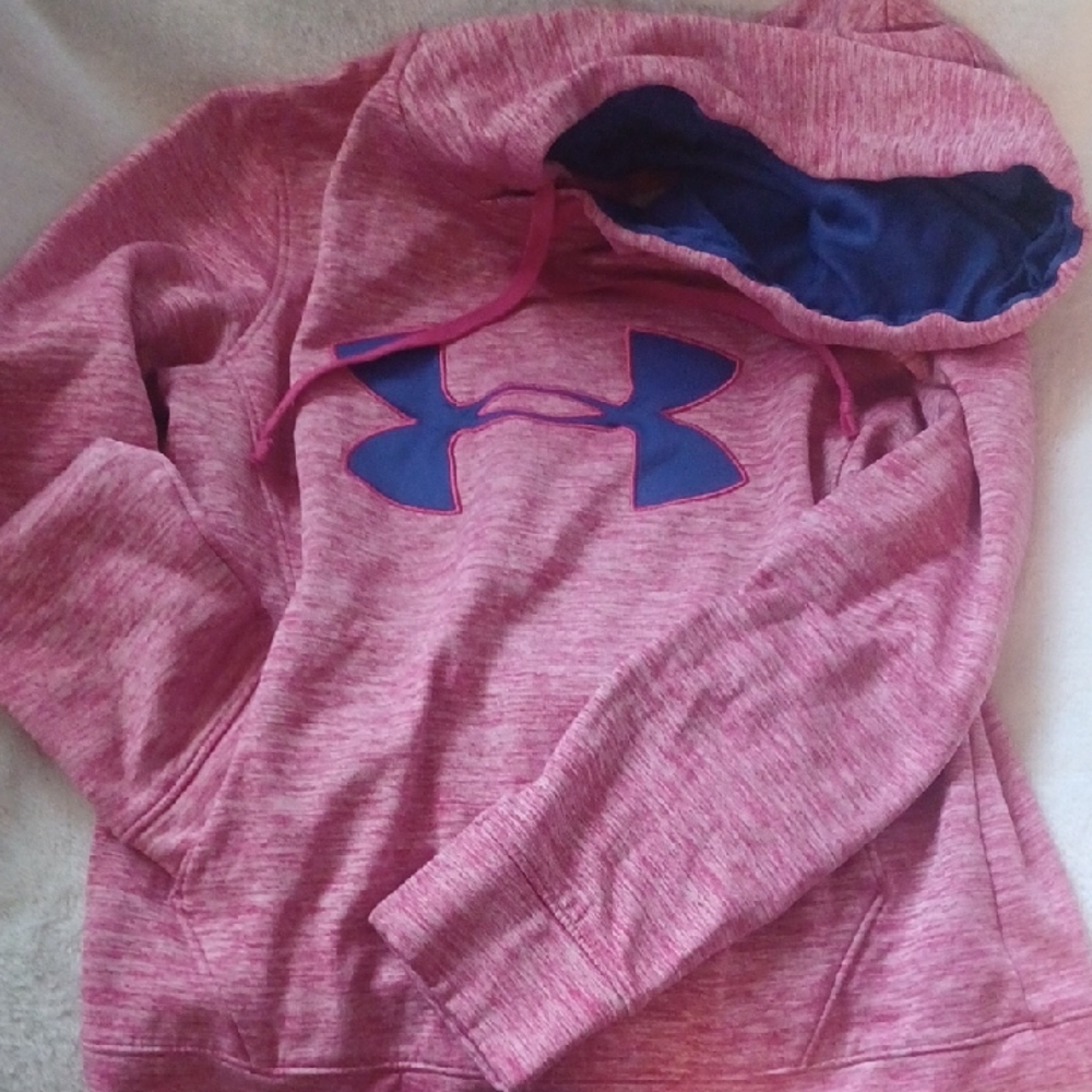 Under Armour Heathered Pink Hoodie with Blue Logo